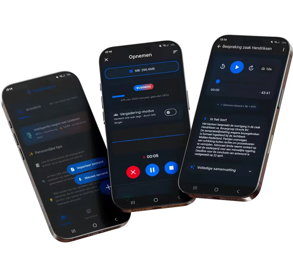 TalkMark app: juridische transcriptie met zaakbespreking en AI-samenvatting