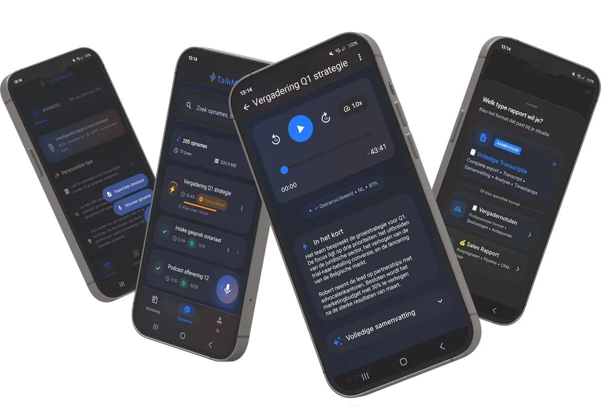 TalkMark app: vergadering transcriberen met AI-samenvatting en exportopties