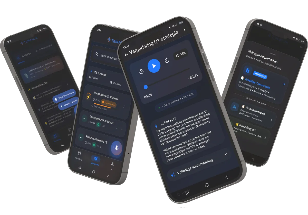 TalkMark app: vergadering transcriberen met AI-samenvatting en exportopties