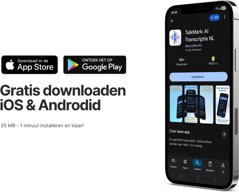 Screenshot: TalkMark in de App Store en Google Play Store