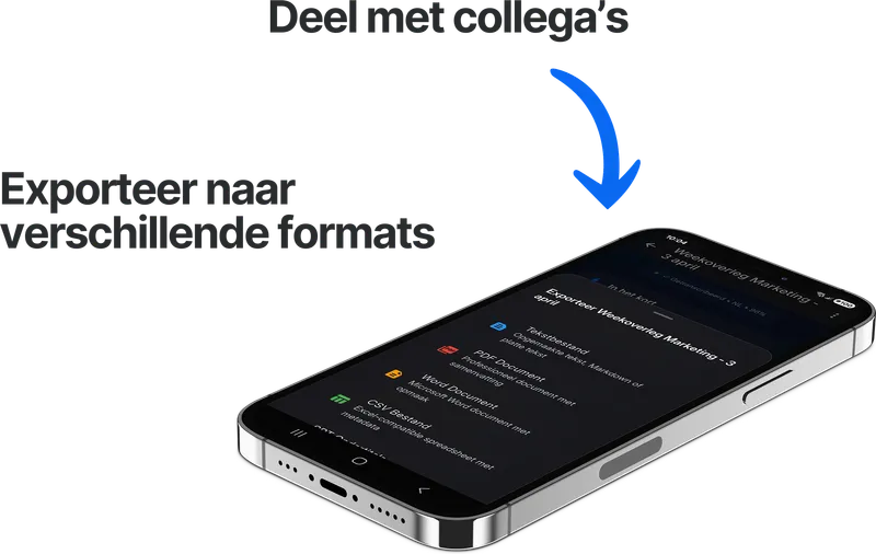 Screenshot: Deel- en exportopties in de app